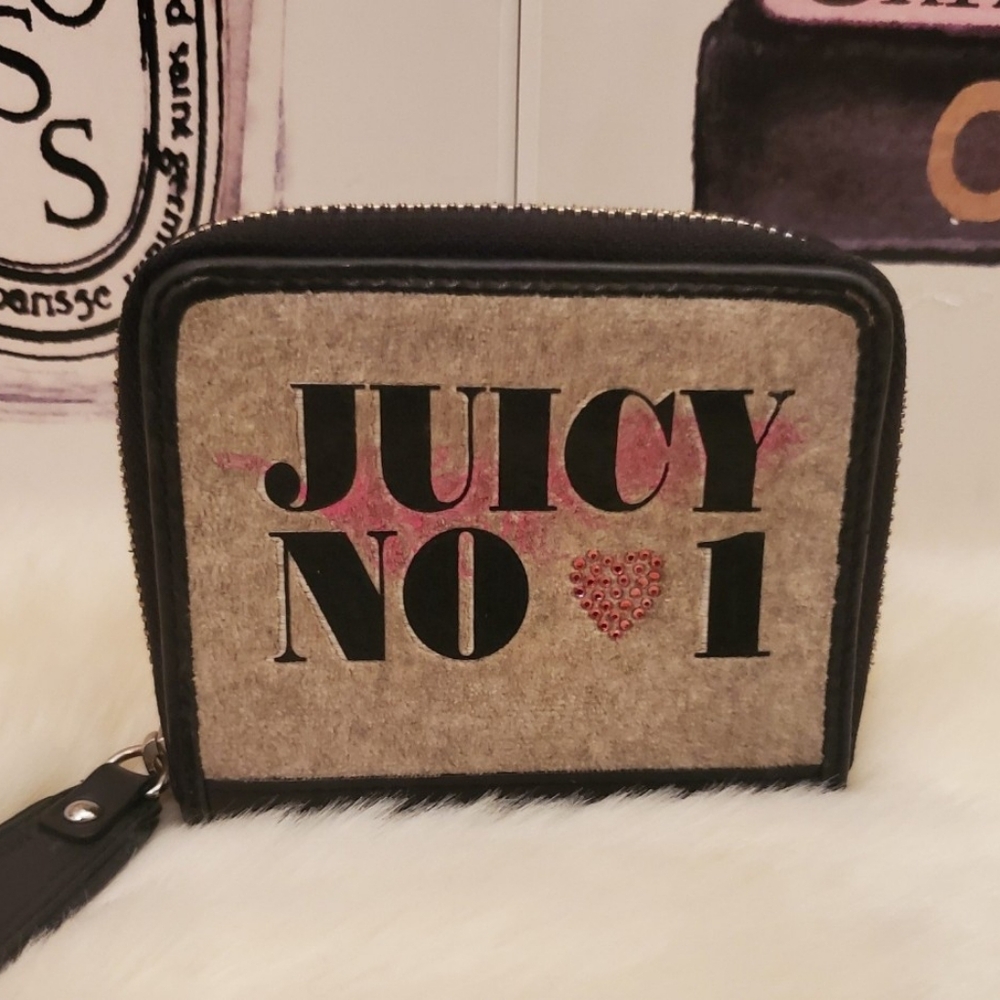 Juicy Couture Heather Grey & Pink Tri-Fold Wallet! *Vintage*